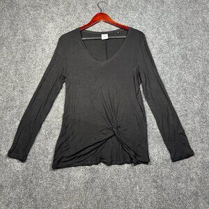 CAbi Top Womens Small Reveal Tee 3801 Long Sleeve Black Stretch Twisted Hem